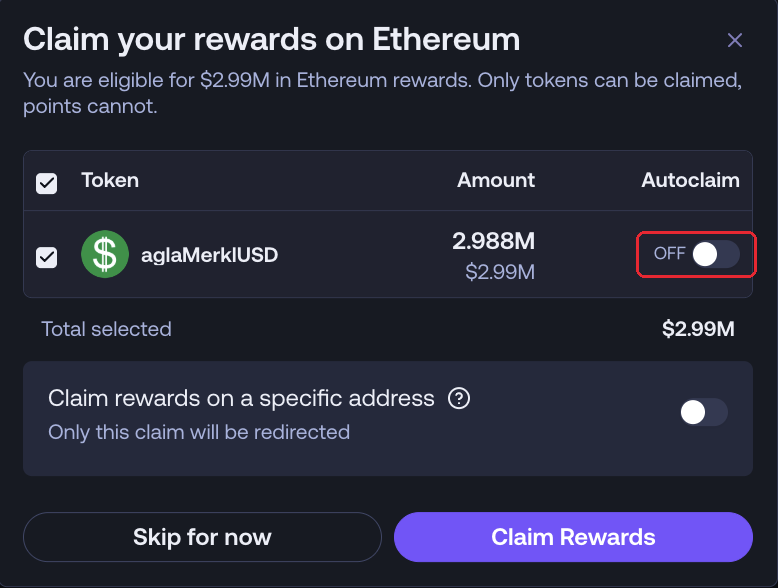 Turning autoclaim on from the claim window