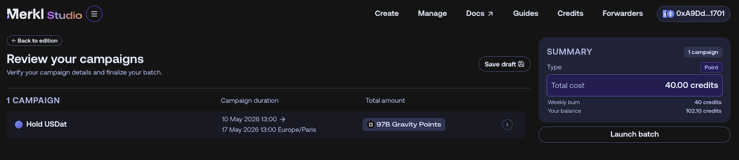 Review screen with sufficient balance