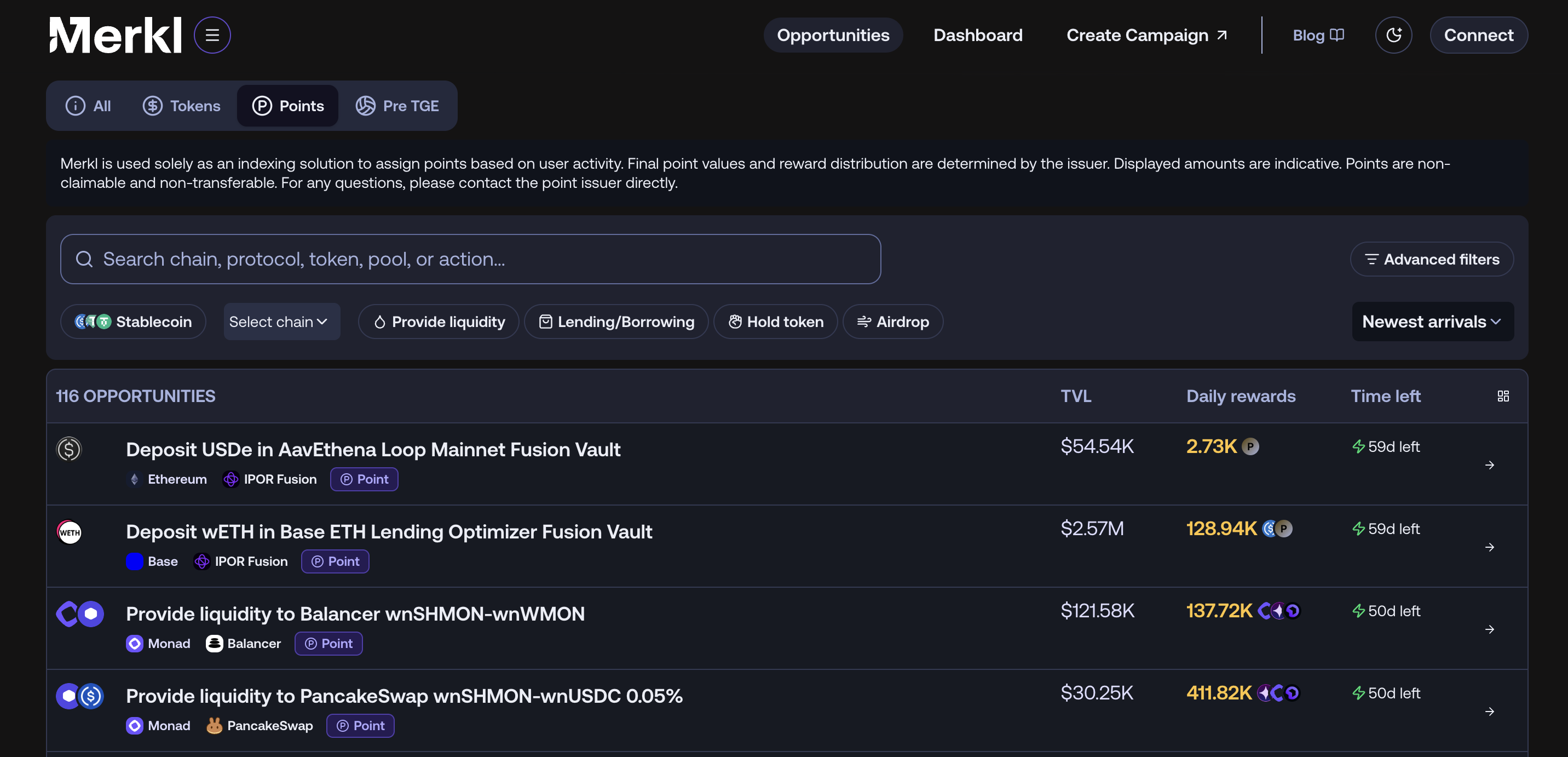 Once created, point campaigns appear in the Points section of the Merkl app.